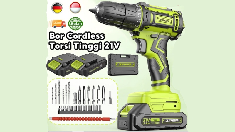 ZPER bor cordless 21V lithium untuk kayu dan besi