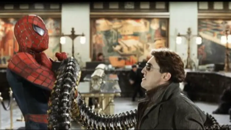 Poster film Spider-Man 2 dengan Doctor Octopus
