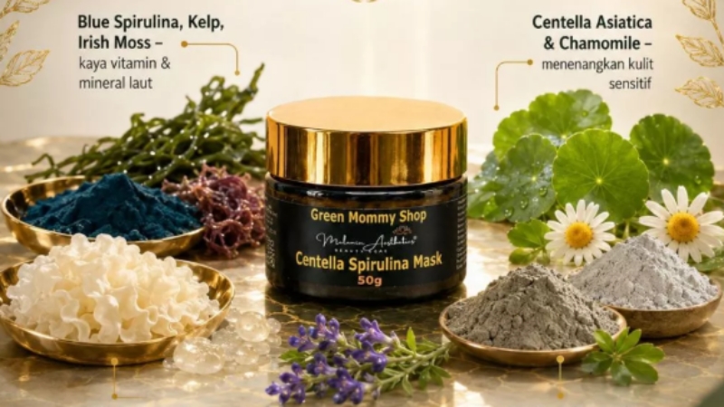 Melanin Aestehics Centella Spirulina Mask untuk perawatan kulit